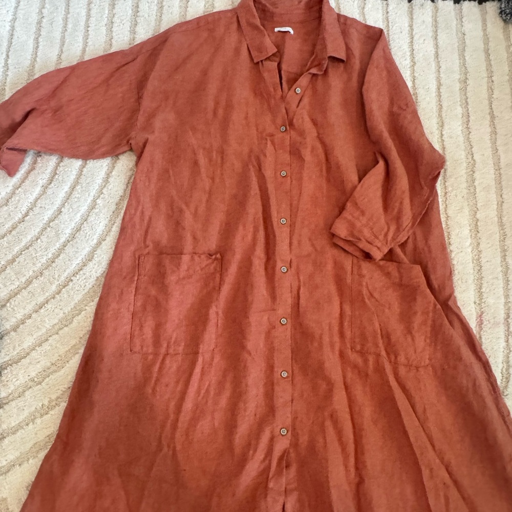 Orange Ruffled Tie Front Long Sleeve Dress